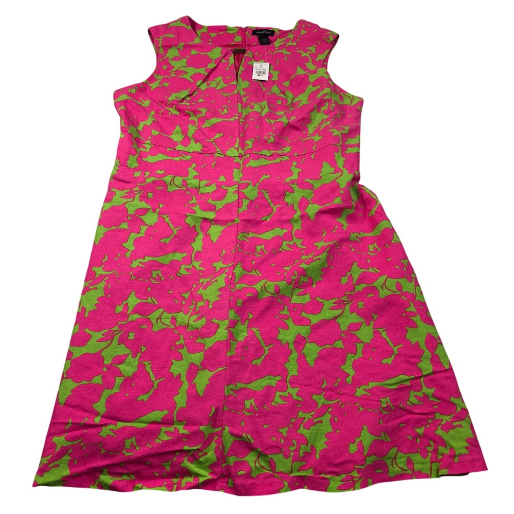 Ashley Stewart Dress Womens Size 20 Pink Green Floral Linen Blend Keyhole